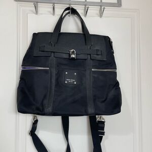 Henri Bendel Black Jetsetter Nylon Convertible Tote Bag Silver Hardware Handbag